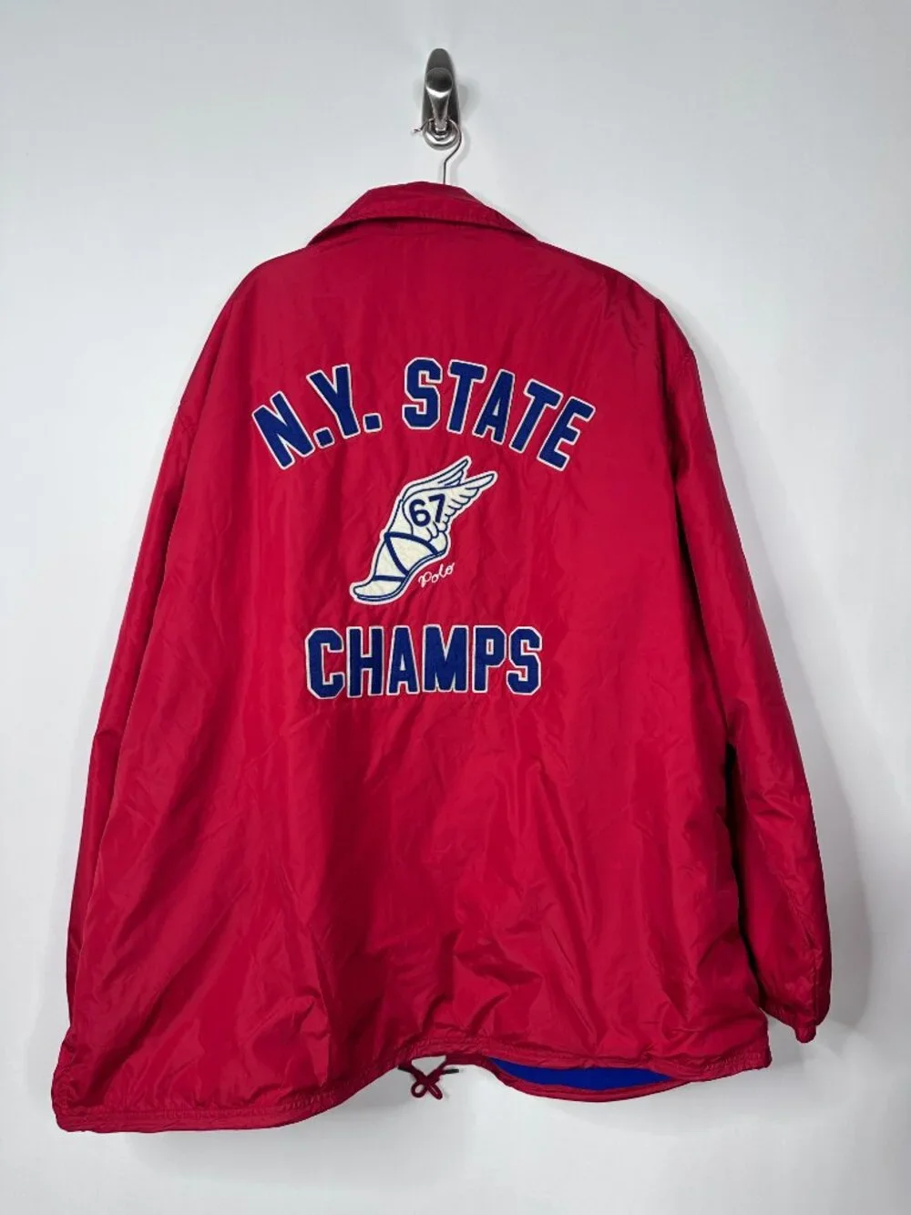 NEW POLO RALPH LAUREN Coach Jacket Red Windbreaker Athletic NY State Champ XLT